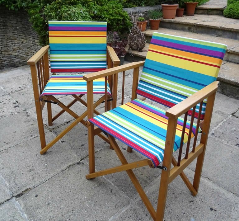 directors chair recovered in the Stripes Company fabric