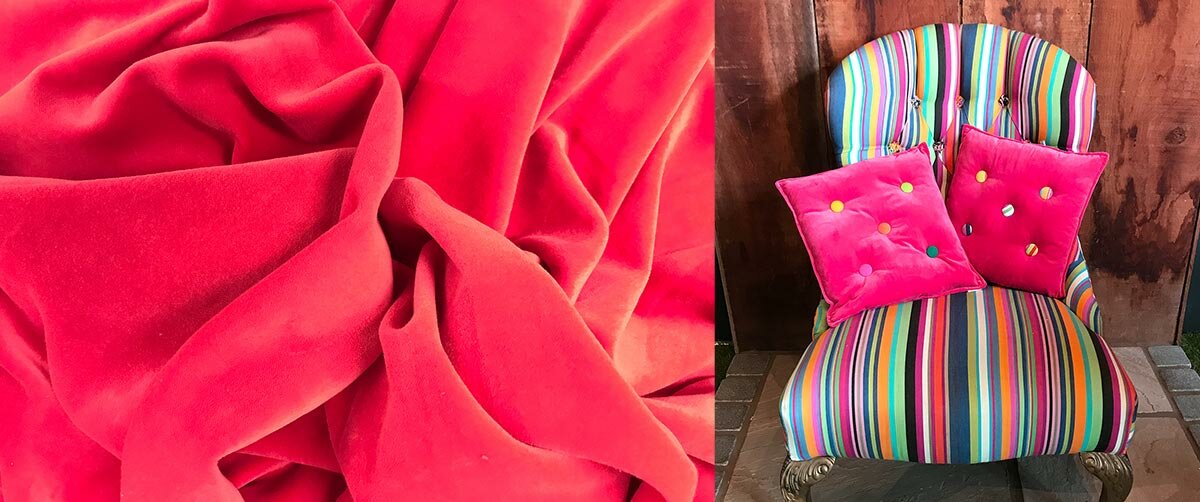 Coral Red Velvet Piped Half n Half Cushions