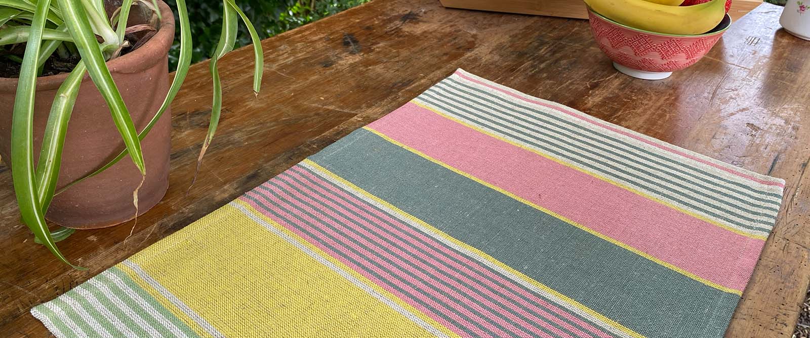 Blue, Sand, Turquoise Striped Linen Place Mats - set of 4