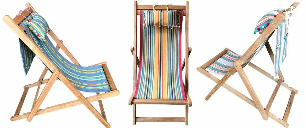 Teak Deckchair with Headrest and Pockets