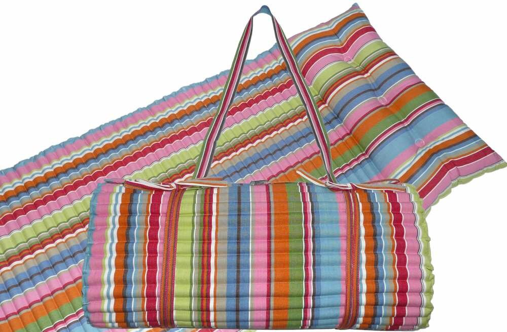  Blue and Pink Beach Mat | Roll Up Beach Mattress with Pillow