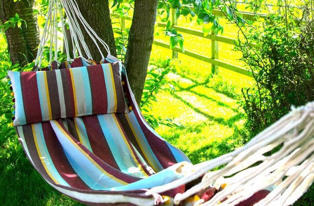 Striped Hammock Earth tones with duck egg blue stripes