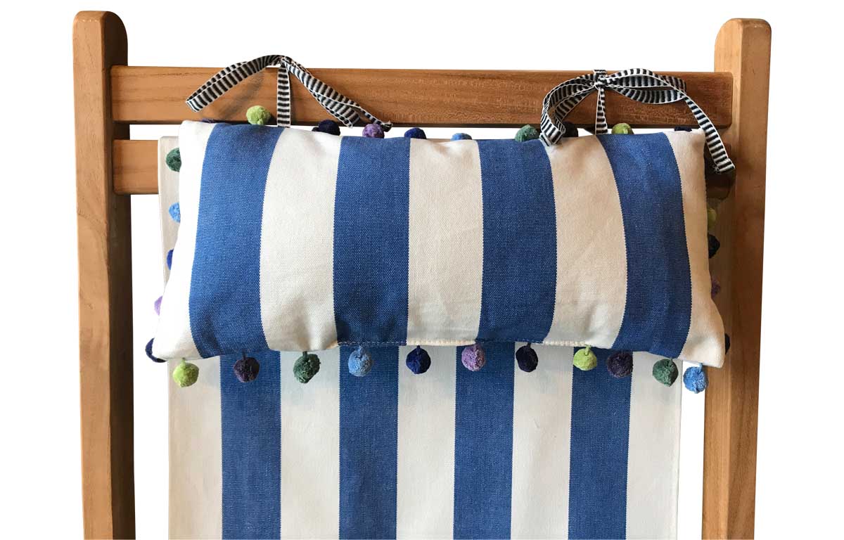 Blue and White Stripe Deckchair Headrests | Tie on Pompom Headrest Pillow blue, white