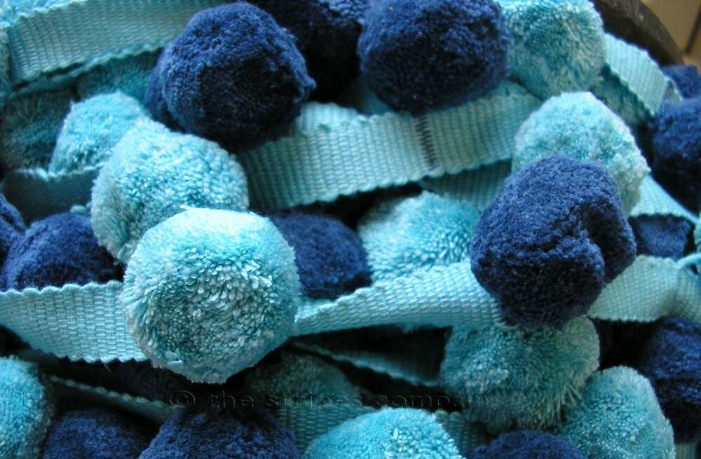 Navy blue and light blue pompom fringe 