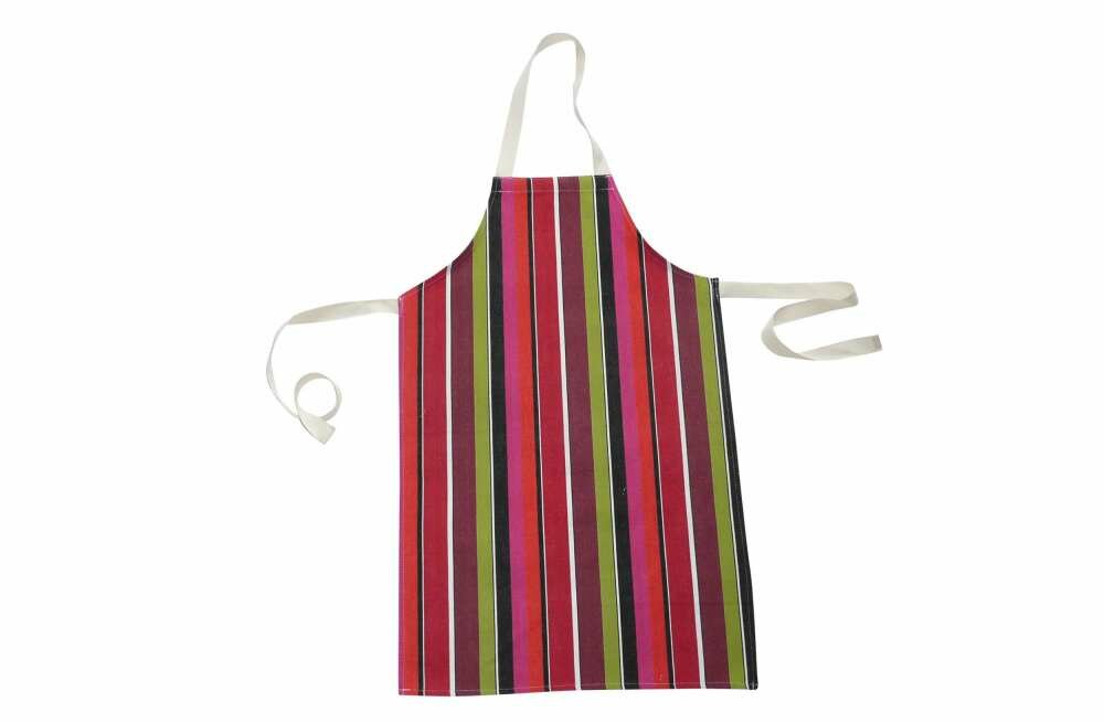 Childrens Aprons fuschia, coral, black stripes