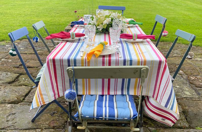 Large Stripe Tablecloth with Pastel Rainbow Stripes