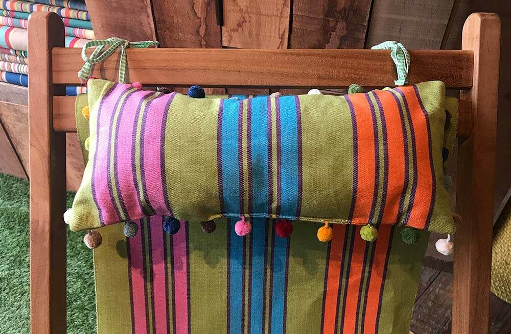 Green, Turquoise, Pink Stripe Deckchair Headrest Cushion 