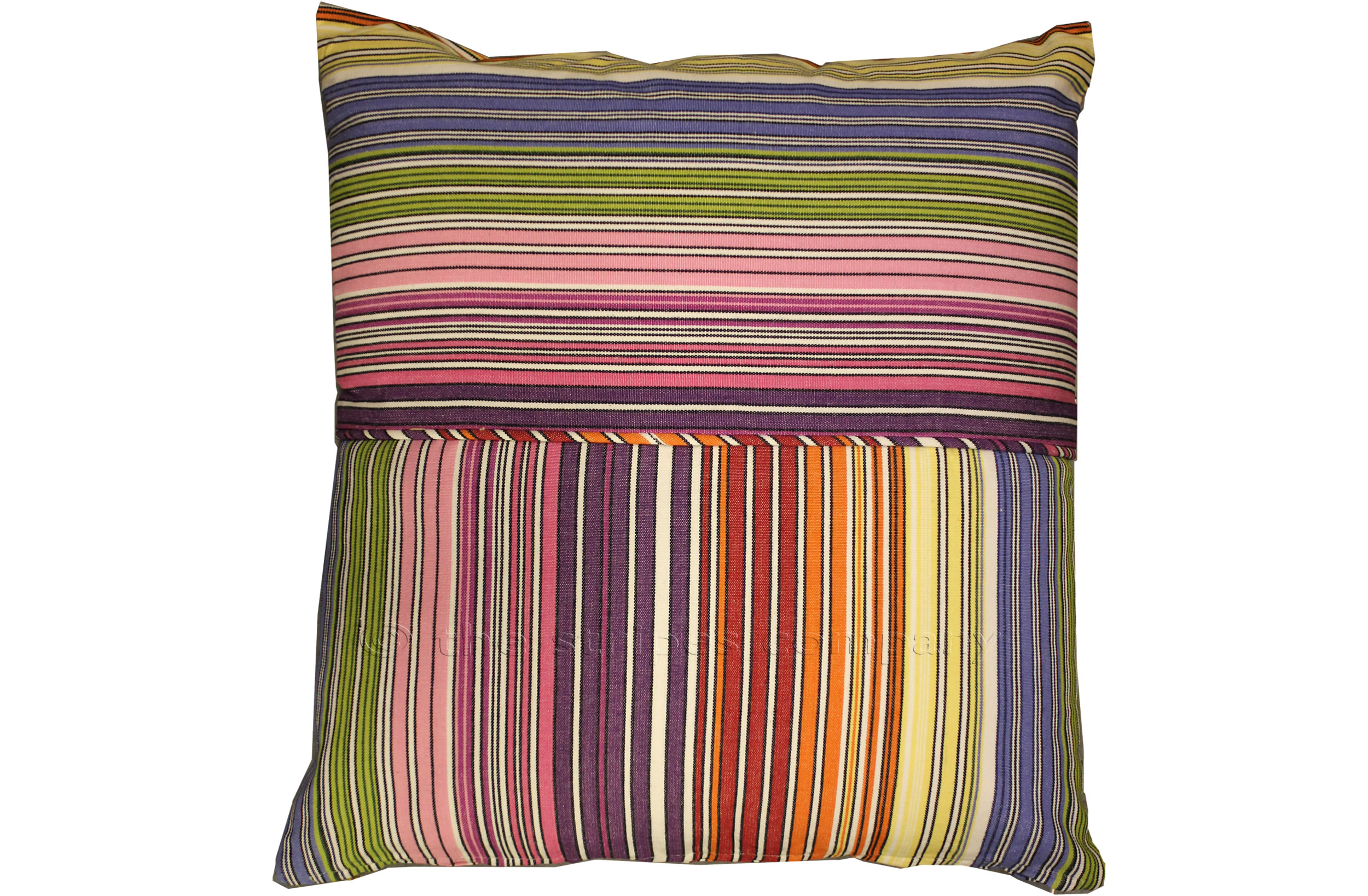 Striped Piped Cushions | Square Piped Cushions narrow rainbow multi stripe, white  