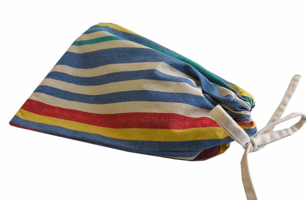 Striped Drawstring Bag Packs denim blue, cream, turquoise 