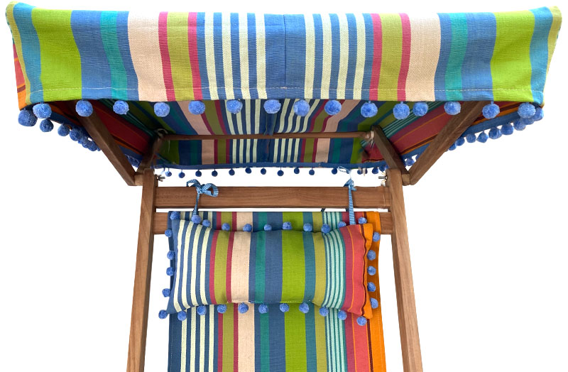 Green, Blue, Terracotta Edwardian Deckchairs with Canopy and Footstool