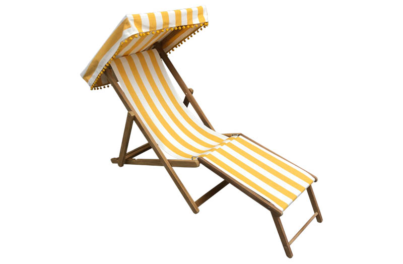 Yellow and White Edwardian Deckchairs with Canopy and Footstool