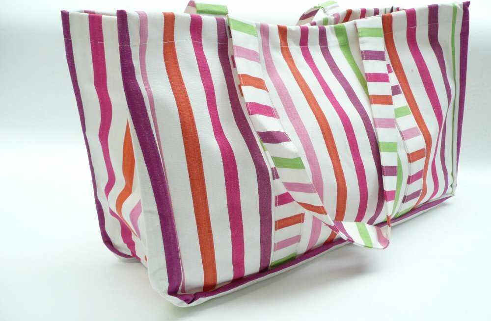 Extra Large Beach Bag White Pink Purple Stripes