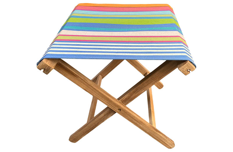 Portable Folding Wooden Stools with Green, Blue, Terracotta Stripe Seats