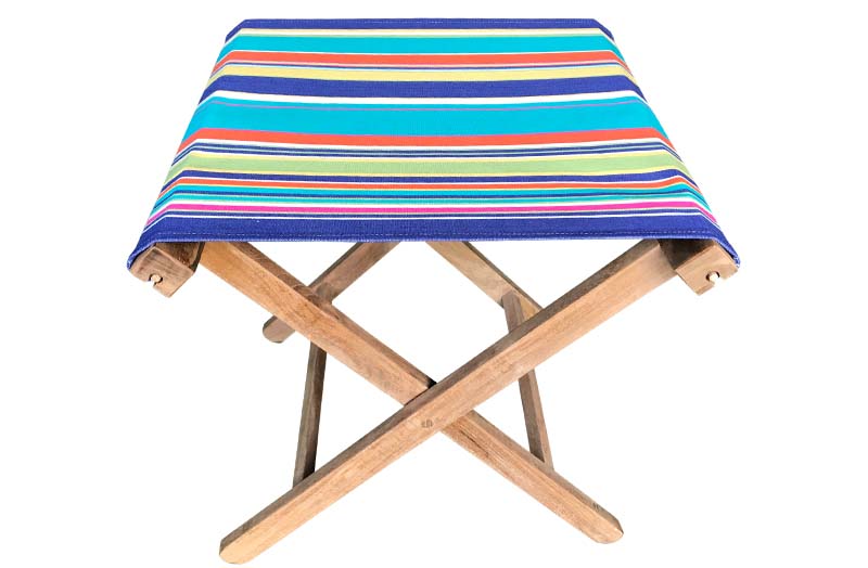 Portable Folding Wooden Stool in Blue Seaside Stripes