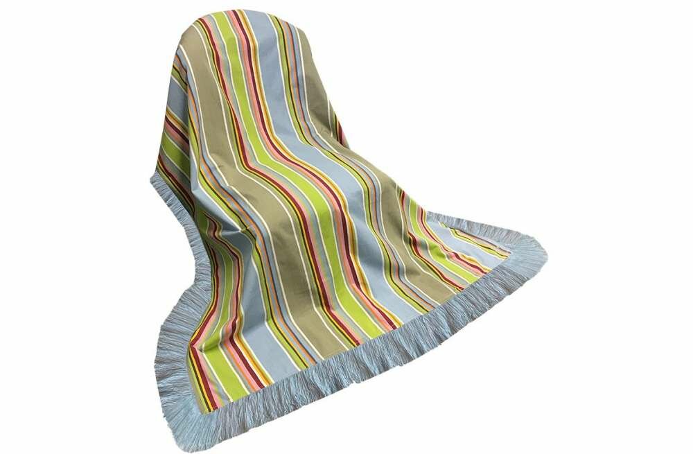 Duck Egg Blue and Beige Striped Cotton Fringed Throw