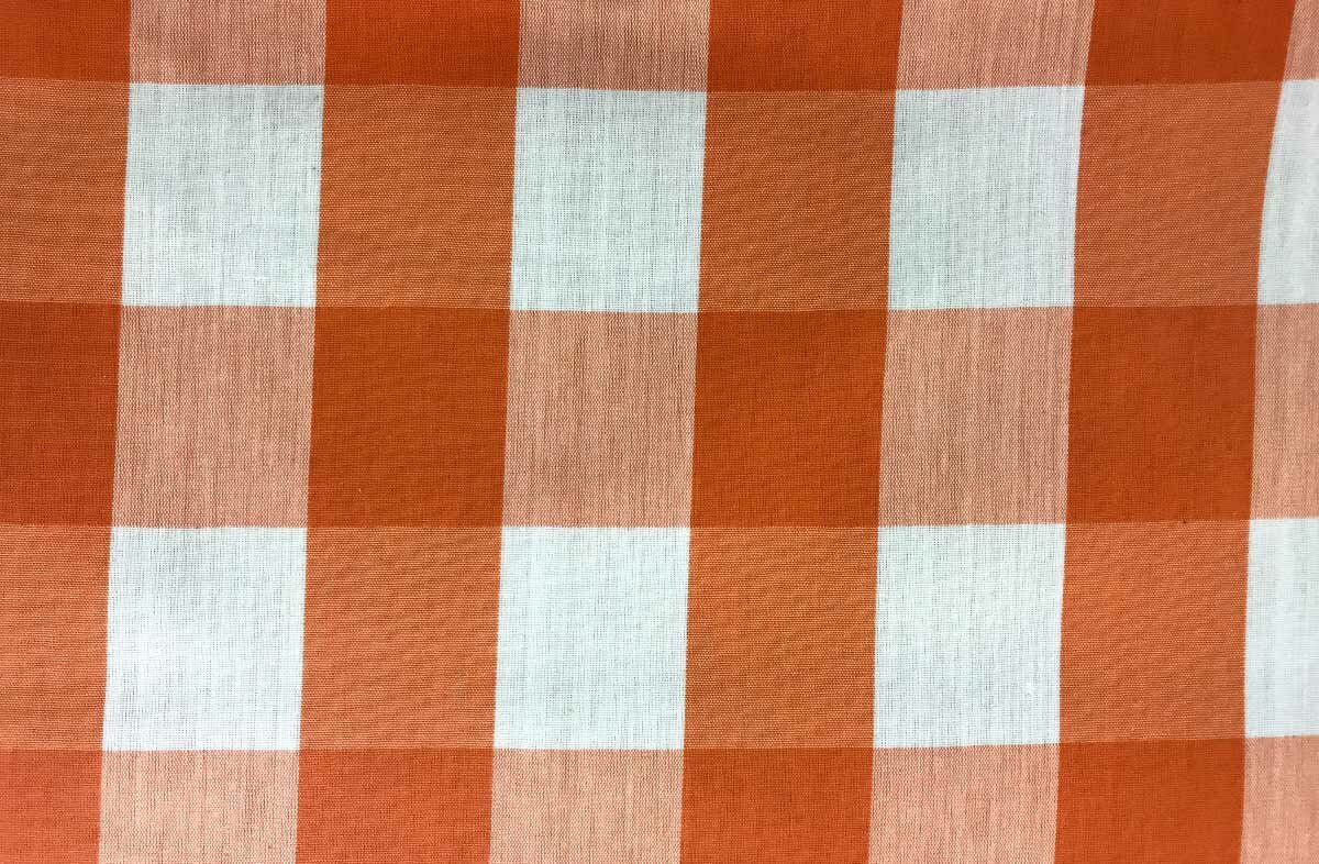 Tangerine Orange Gingham Oilcloth Fabric | Wipe Clean Large Check Oilcloth Coated Fabrics