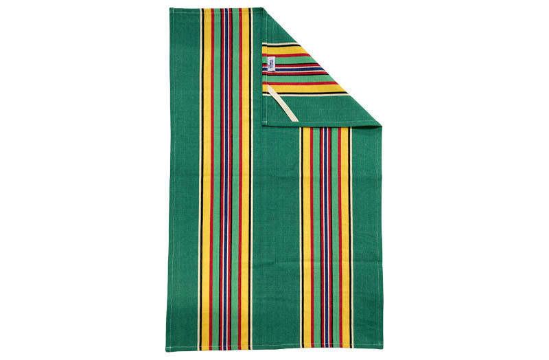 Retro Green Stripe Tea Towels | Striped Tea towels green, yellow, red stripe   