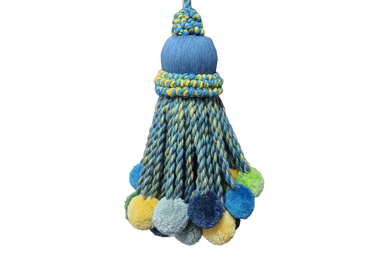 Blue, Green, Teal Jumbo Pom Pom Tassels