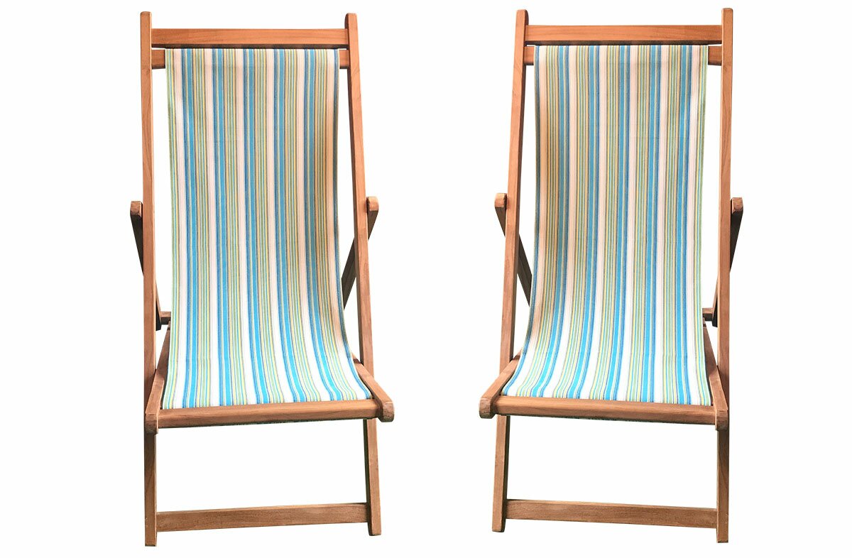 Aquatics Pair of Teak Deckchairs | The Stripes Company Australia