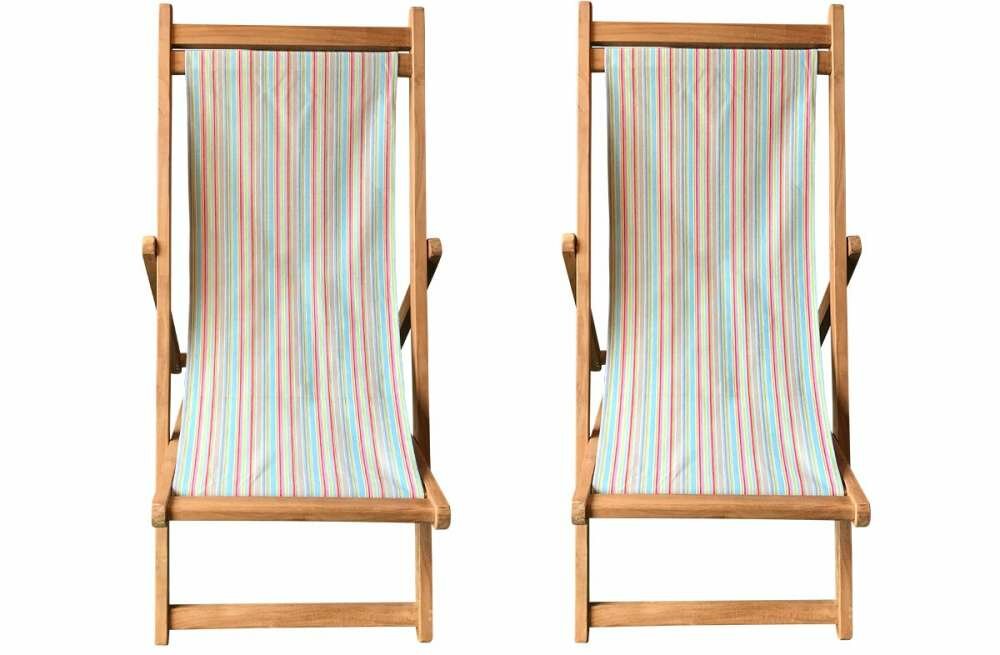 Pair Duck Egg Blue Beige Stripe Teak Deckchairs | The Stripes Company Australia , beige, light green 