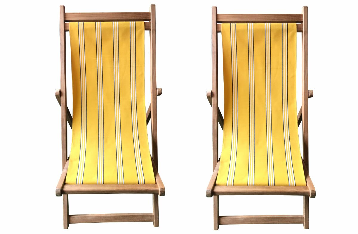 Yellow Stripe Pair of Teak Deckchairs | The Stripes Company Australia yellow, white, black