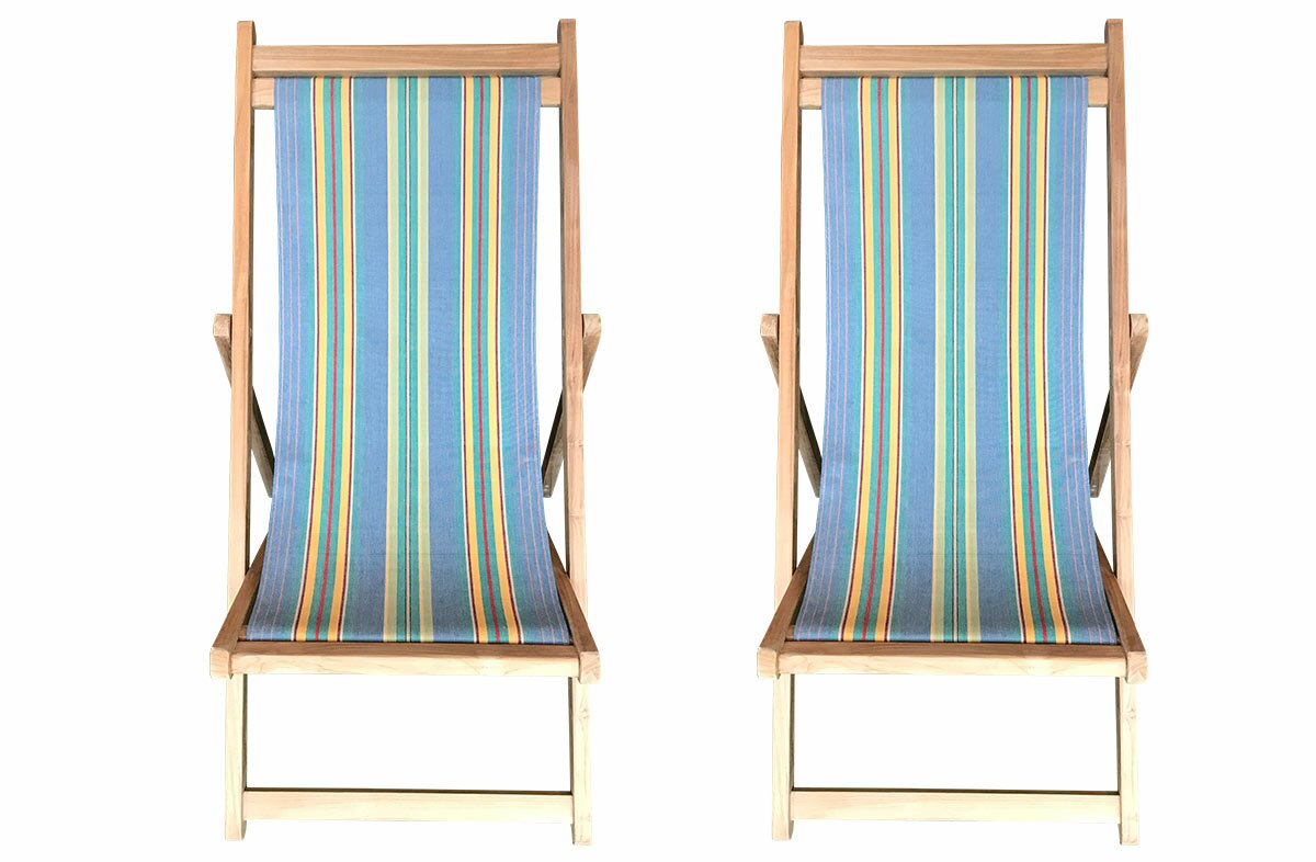 Hula Hoop Pair of Teak Deckchairs | The Stripes Company Australia Sky blue, jade green