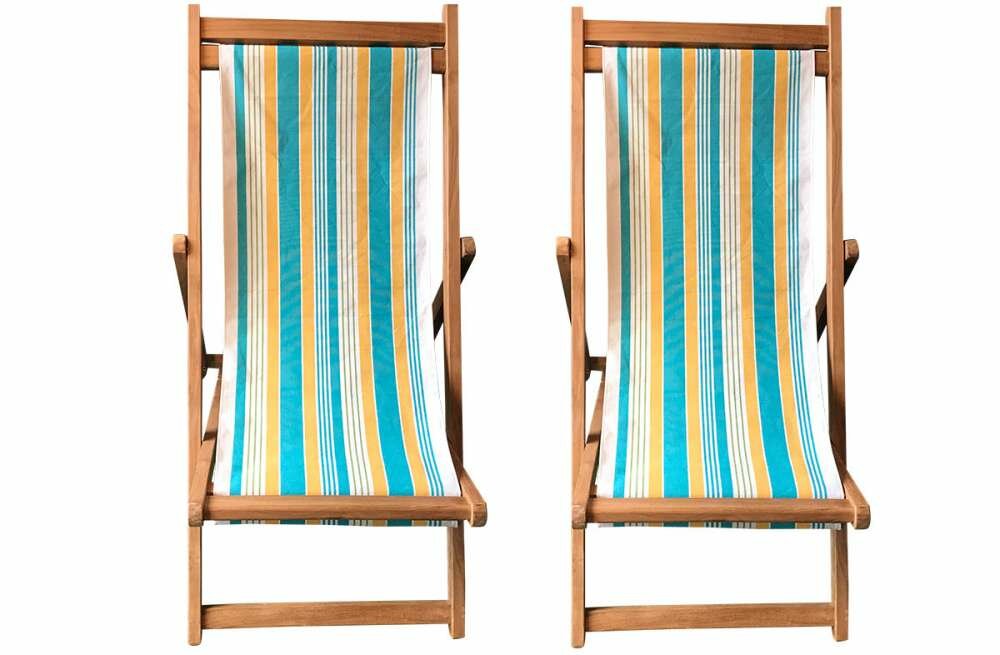 Softball Pair of Teak Deckchairs | The Stripes Company Australia