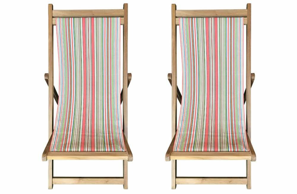Slamball Pair of Teak Deckchairs | The Stripes Company Australia coral, sand, cream