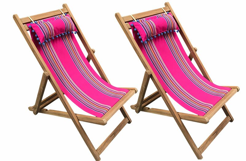 pink deck chairs with headrests