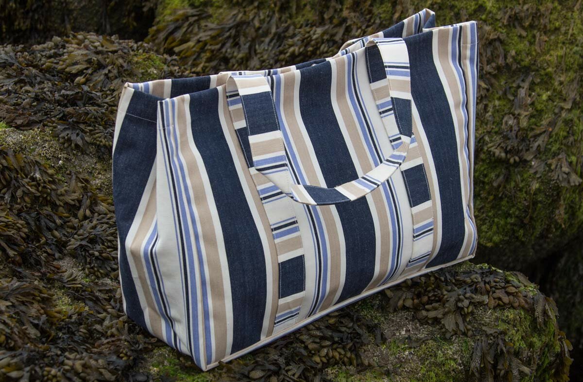 Blue, White and Beige Stripe Extra Large Beach Bag