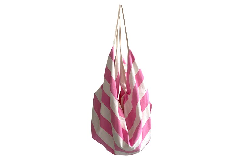 Pink and White Stripe Beach Bags - Packable, Lightweight