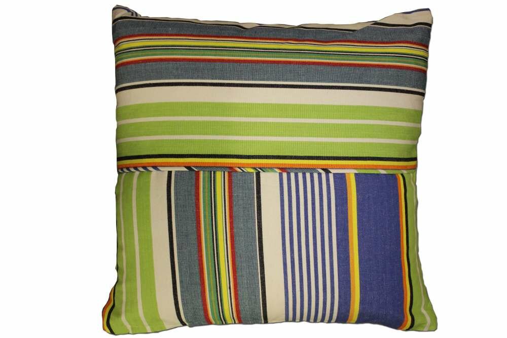 Bright Blue Striped Piped Cushions | Square Piped Cushions Bright Blue Denim Blue Lime Green 