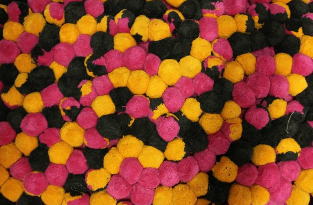 Grey Large Multi Coloured Bobble Fringes | Multicolour Pompom Bobble Trims Darts Stripes