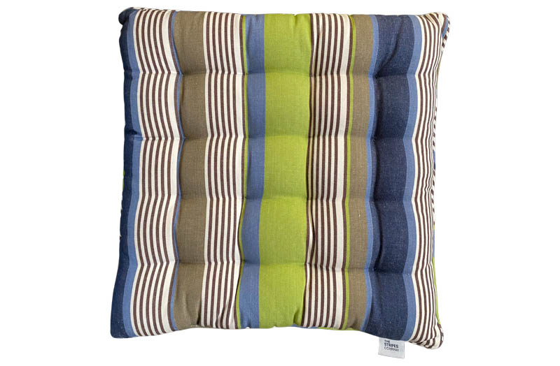 Blue, Lime Green, Khaki Striped Seat Pads with Piping