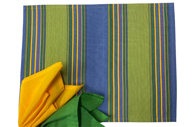 Sky Blue, Lime Green, Yellow Striped Place Mats - Colourful Table Mats set of 4