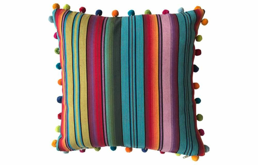 50x50cm Striped Pompom Trimmed Cushions blue, green, orange