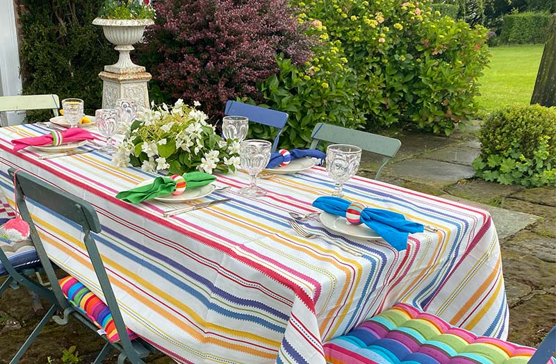 Summer Pastel Rainbow Striped Linen Tablecloths