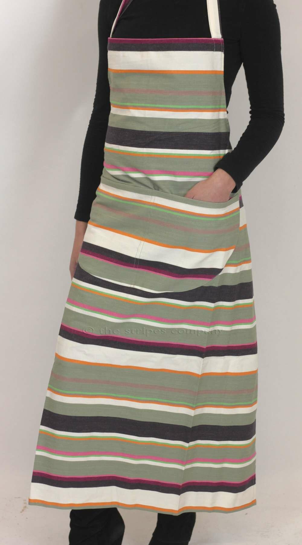 Grey Striped Aprons Grey White Lime Stripes