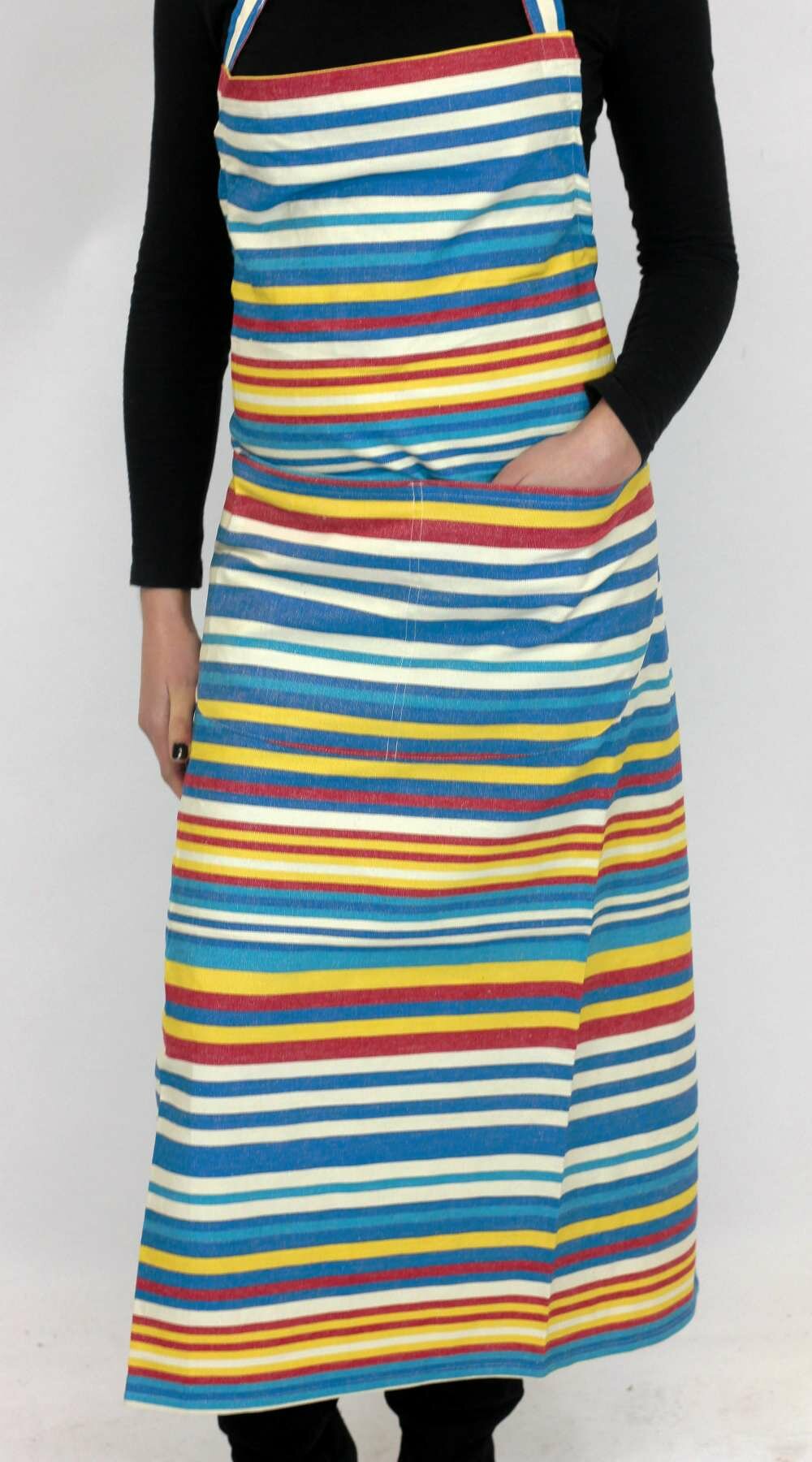 Denim Blue Striped Aprons Denim Blue Cream Turquoise Stripes