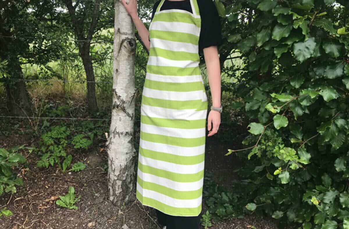 Lime Green and White Striped Cotton Aprons 