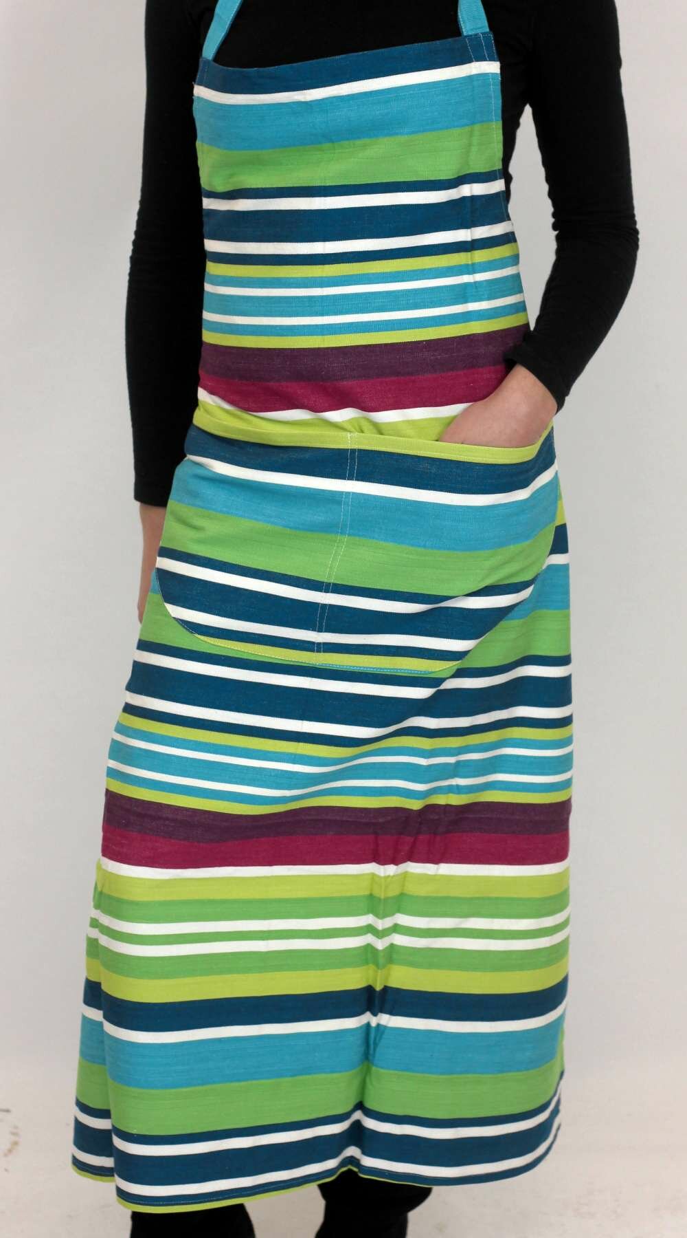 Navy Striped Aprons Navy Turquoise Lime Stripes