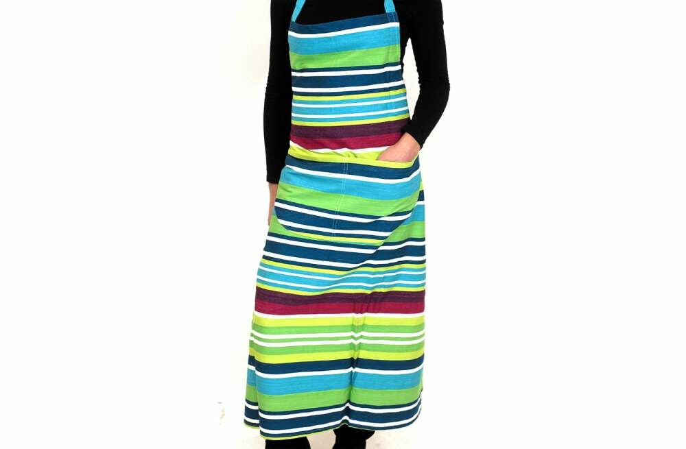 Navy Striped Aprons Navy Turquoise Lime Stripes