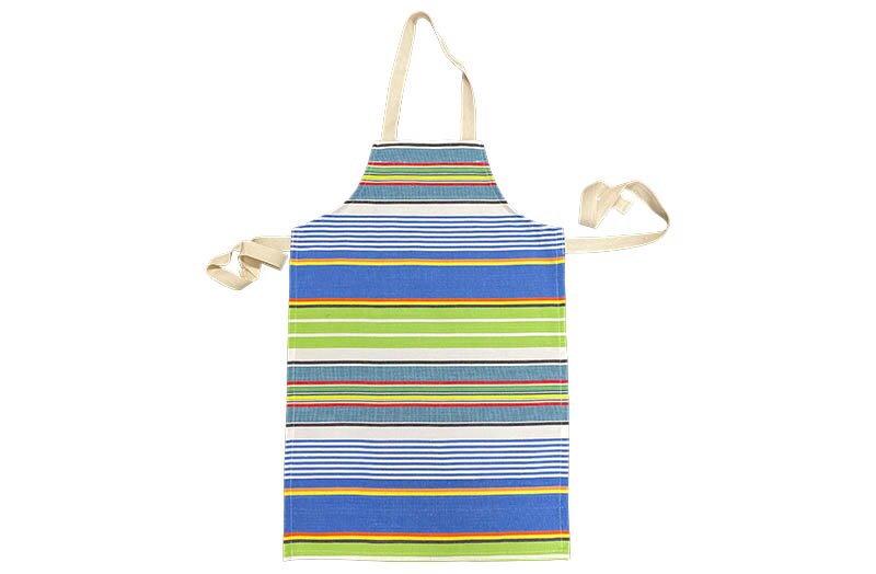 Bright blue, denim blue, lime green Striped Childrens Aprons Bright blue, denim blue, lime green