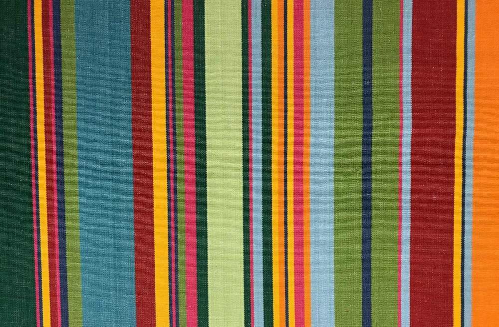 Green Red Striped Oilcloth Fabric | Wipeable Stripe Fabrics