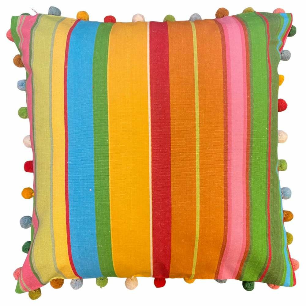 stripe cushion ended in bobbles