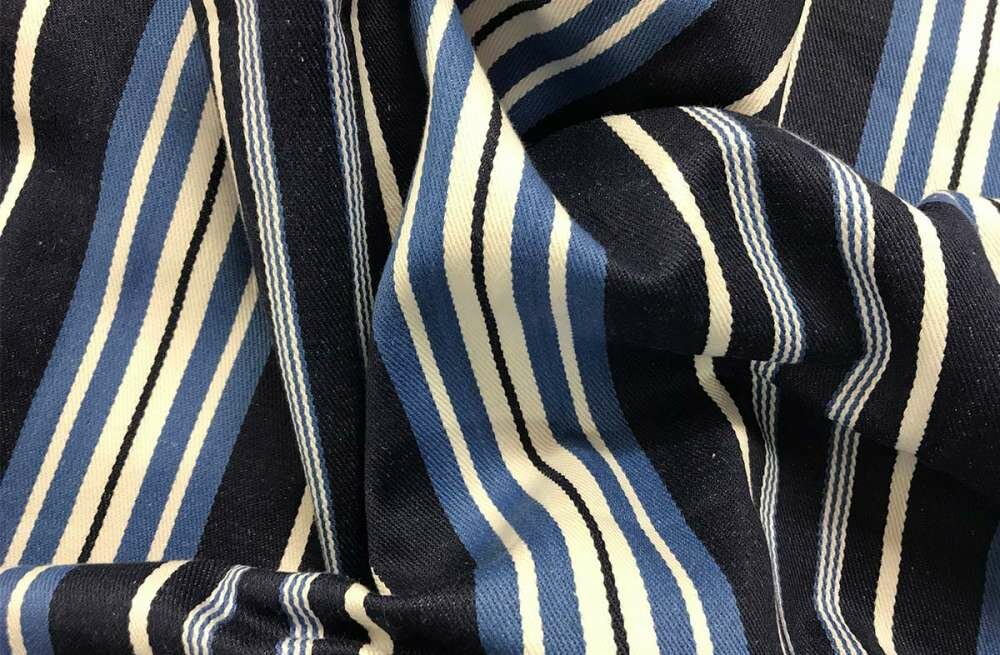 striped pompom cushions Interior Ticking Striped Fabric-Chess Blue