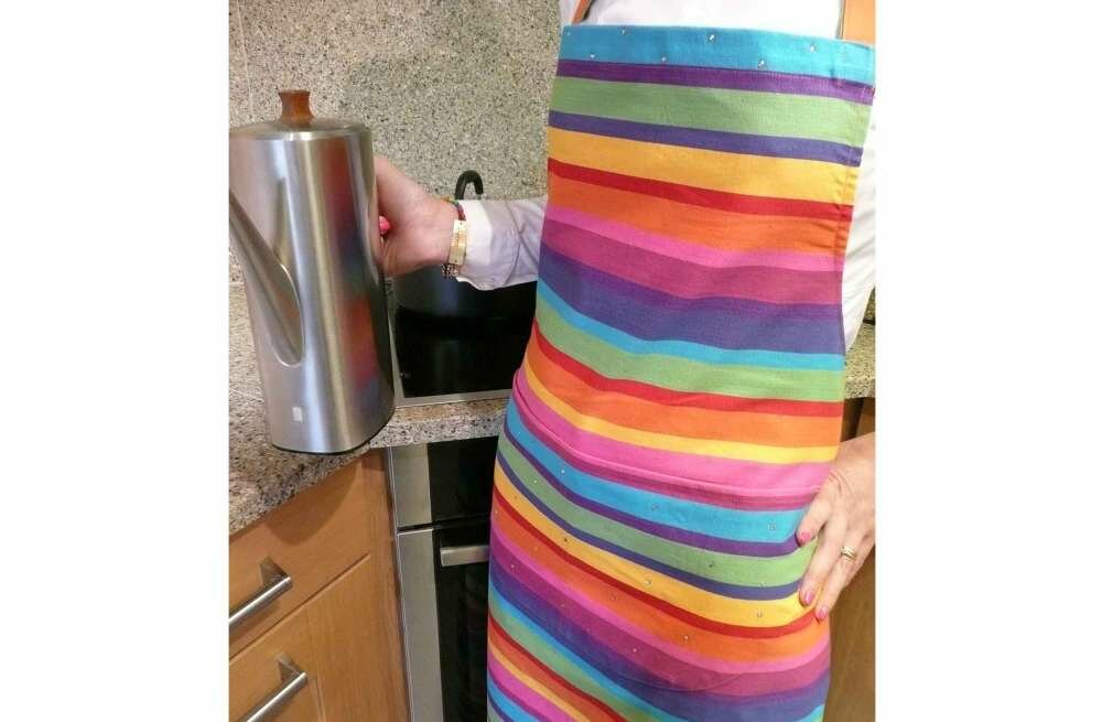 Swarovski Crystal embellished Aprons - Multi colour pink green blue stripe 