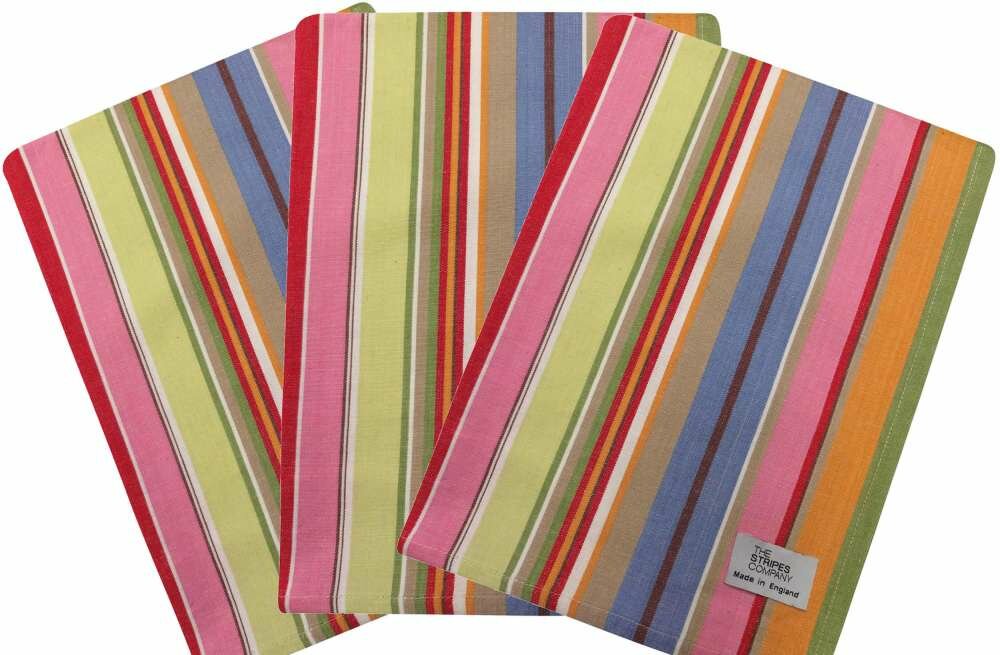 Blue and Pink Striped Tea Towels | Set of 3 Tea Towels