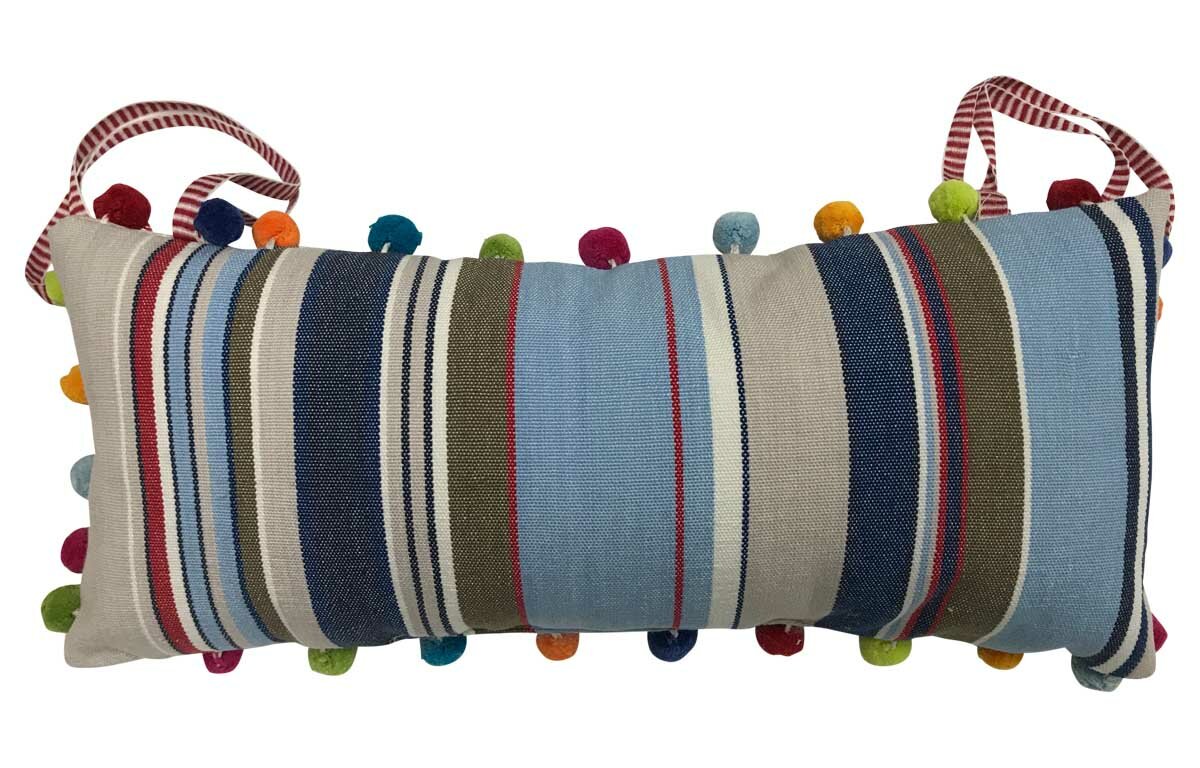 Blue, Grey and Red Stripe Tie on Headrest Cushions for Deck Chairs - Trapeze Stripe