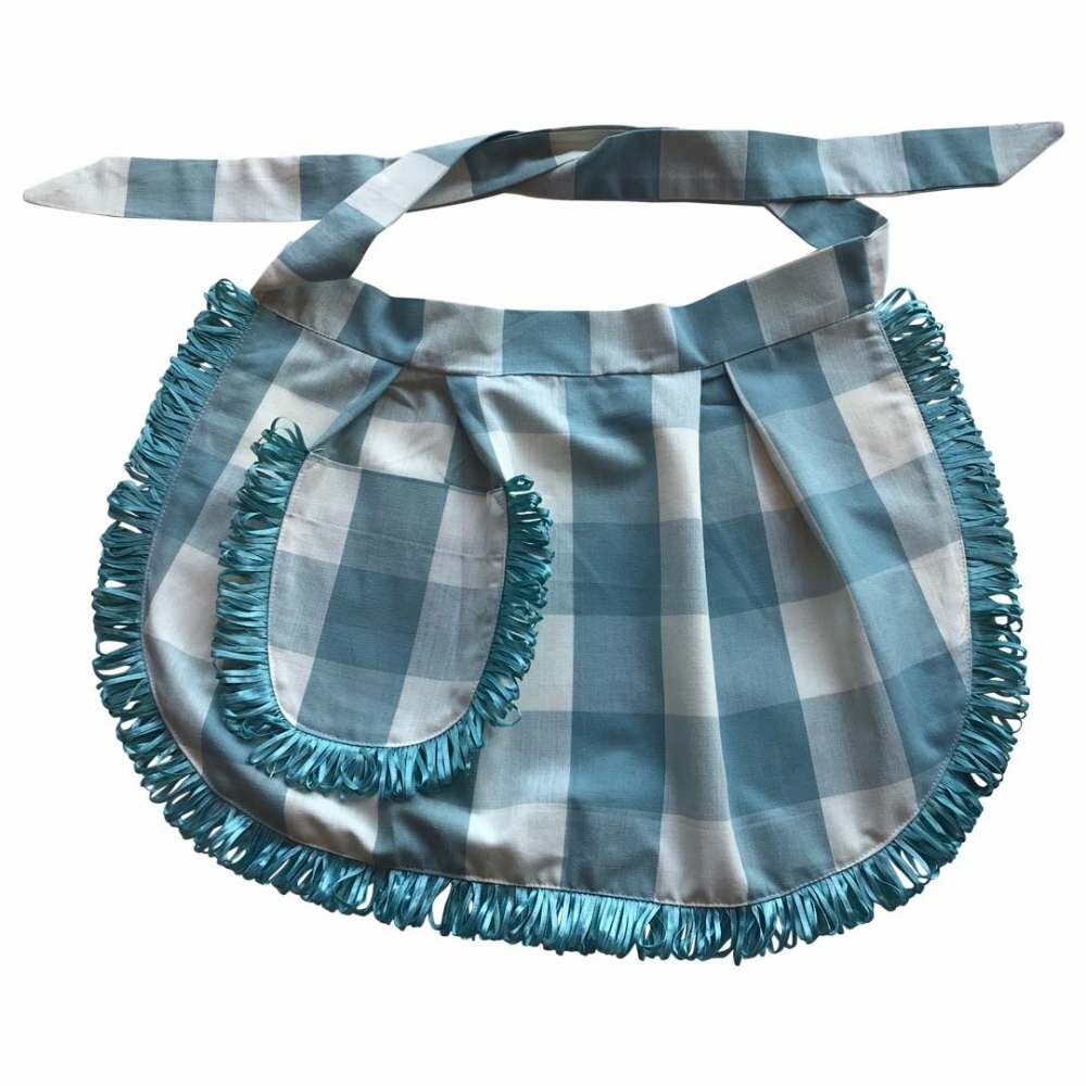 turquoise check short waist apron